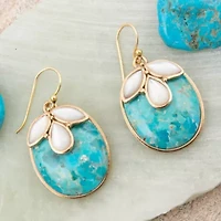 White Mother of Pearl and Blue Turquoise Petal Golden Drop Earrings
