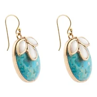 White Mother of Pearl and Blue Turquoise Petal Golden Drop Earrings