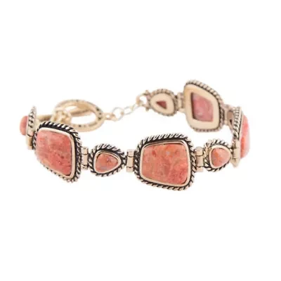 Orange Sponge Coral and Bronze Toggle Bracelet