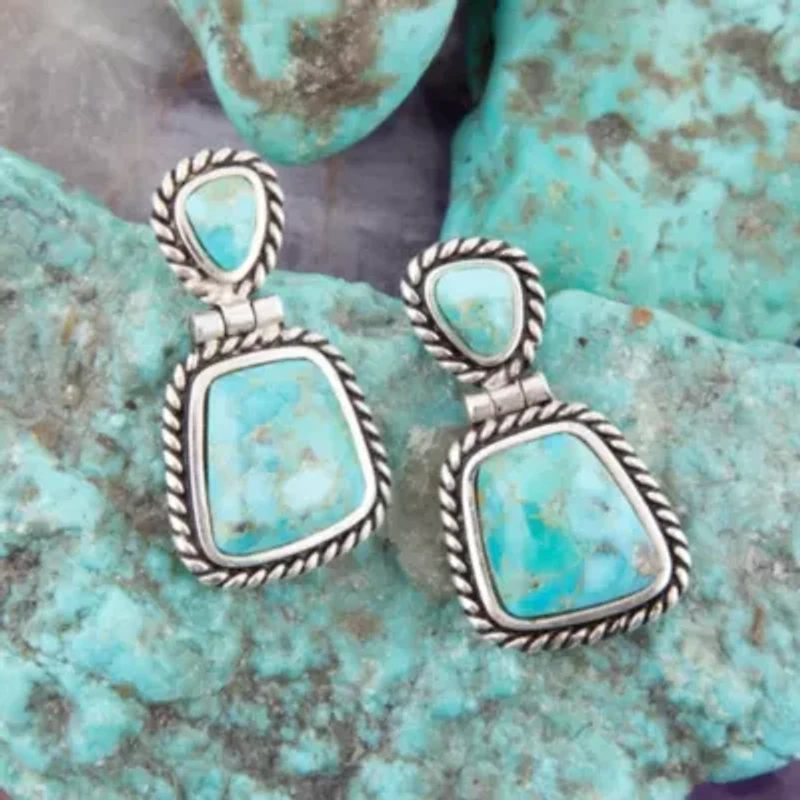 Arizona Blue Turquoise and Silver Roped Earrings