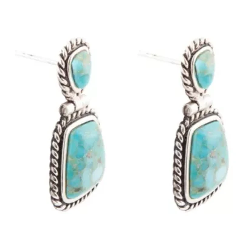 Arizona Blue Turquoise and Silver Roped Earrings