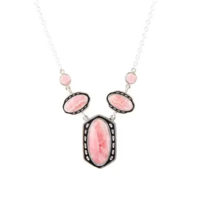 Shielded Rhodonite and Sterling Silver Necklace