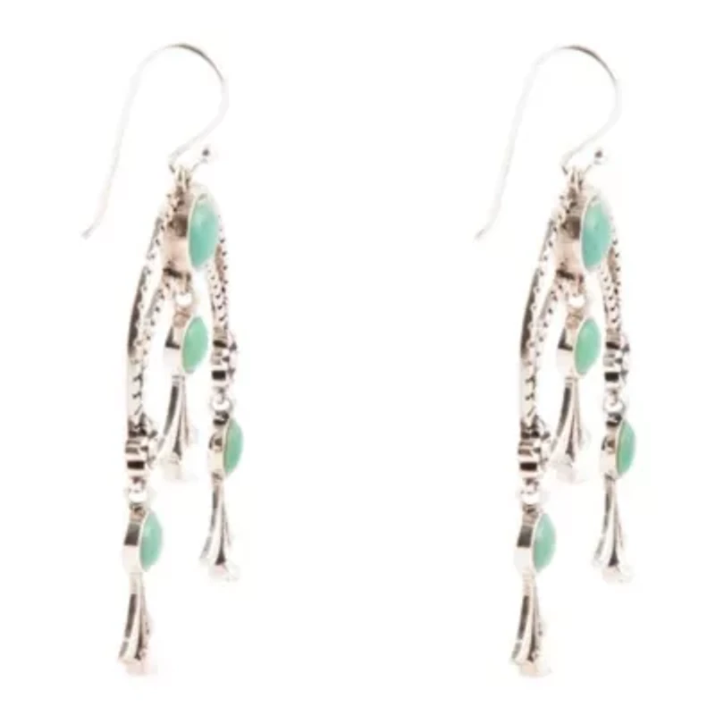 Floral Chandelier Blue Turquoise and Sterling Silver Earrings