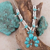 Squash Blossom Statement Blue Turquoise and Silver Necklace