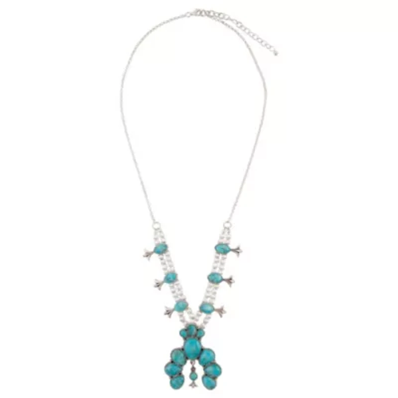 Squash Blossom Statement Blue Turquoise and Silver Necklace