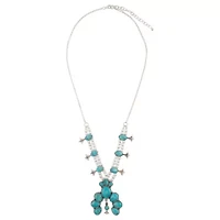Squash Blossom Statement Blue Turquoise and Silver Necklace