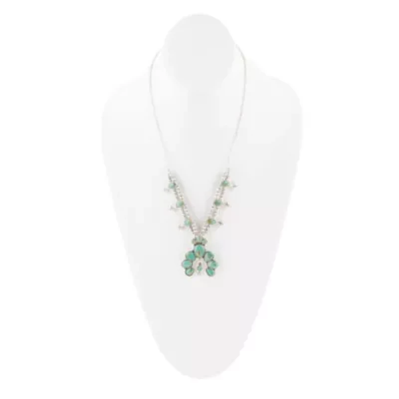 Squash Blossom Statement Blue Turquoise and Silver Necklace