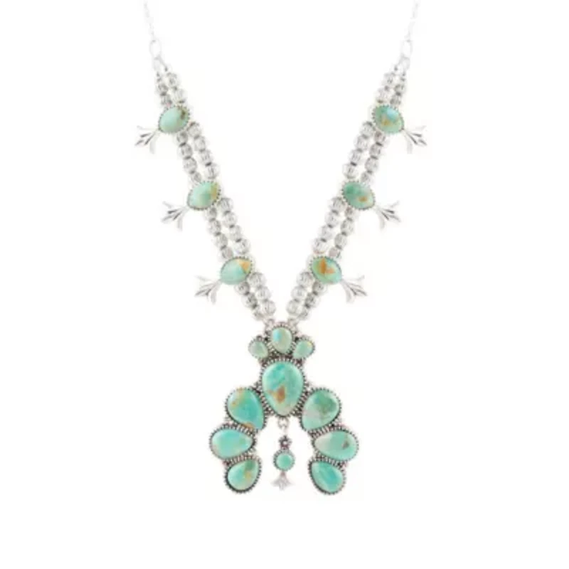 Squash Blossom Statement Blue Turquoise and Sterling Silver Necklace