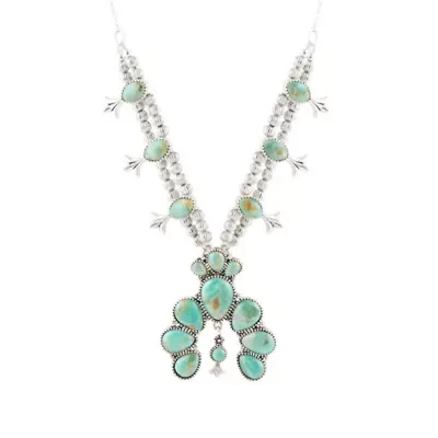 Squash Blossom Statement Blue Turquoise and Sterling Silver Necklace