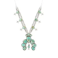 Squash Blossom Statement Blue Turquoise and Sterling Silver Necklace