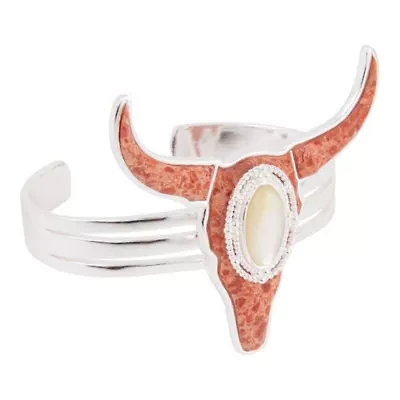 Longhorn Orange Sponge Coral Silver Cuff Bracelet