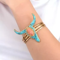 Longhorn Blue Turquoise Golden Cuff Bracelet