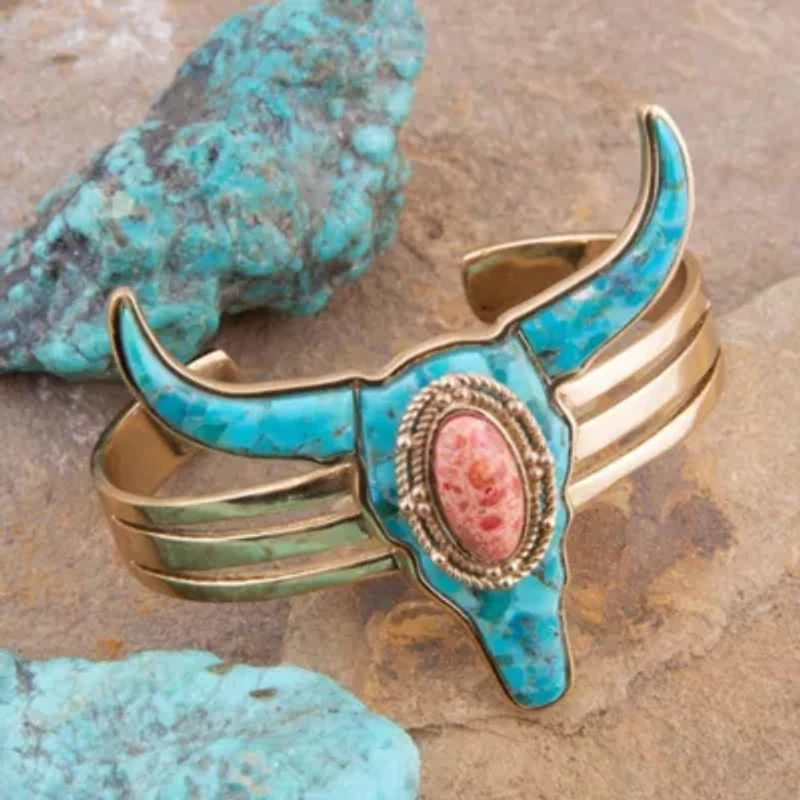 Longhorn Blue Turquoise Golden Cuff Bracelet