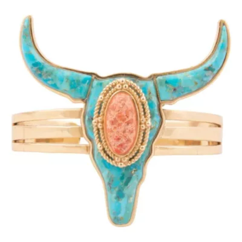 Longhorn Blue Turquoise Golden Cuff Bracelet