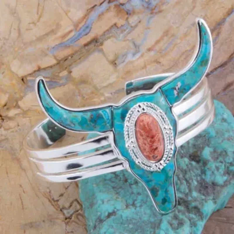Longhorn Blue Turquoise Silver Cuff Bracelet