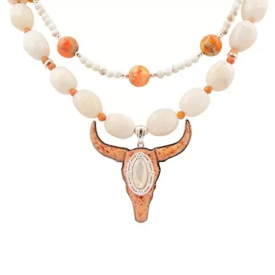 Longhorn Orange Sponge Coral Silver Necklace