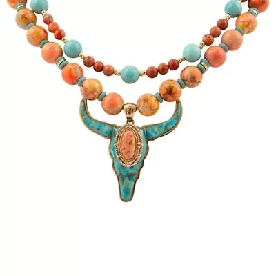 Longhorn Blue Turquoise Golden Necklace