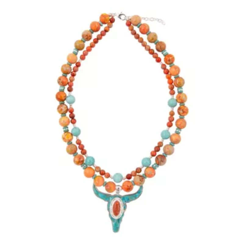 Longhorn Blue Turquoise Silver Necklace