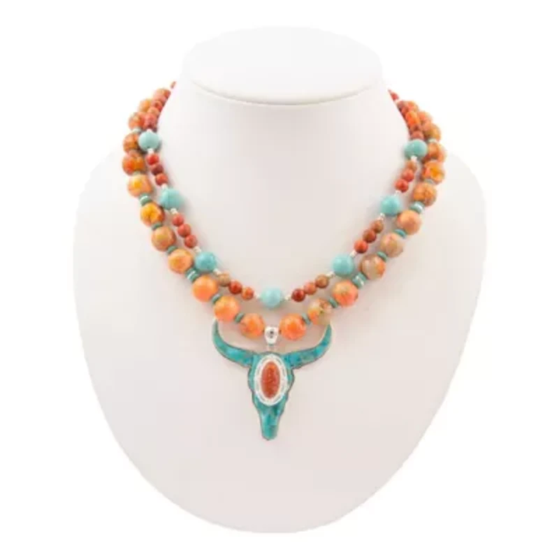 Longhorn Blue Turquoise Silver Necklace
