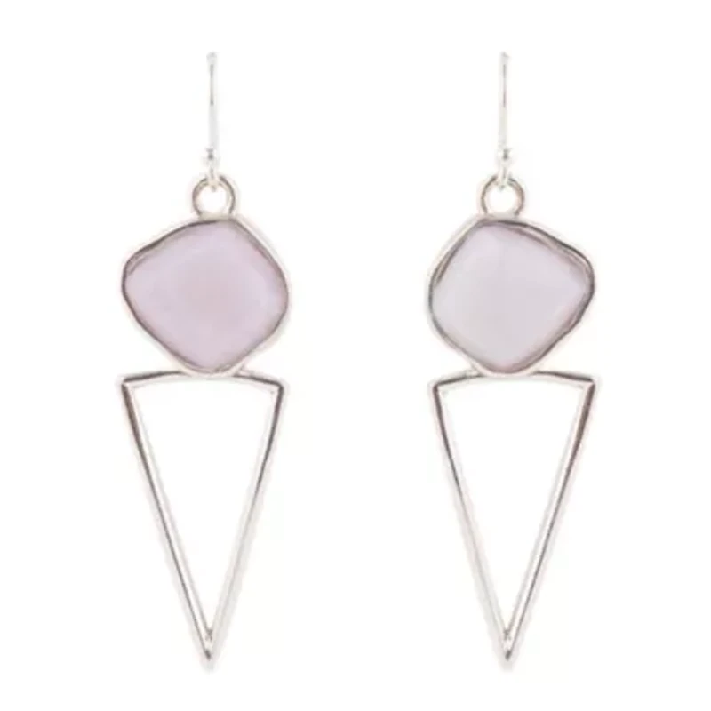 Pink Opal and Sterling Silver Triangle Earrings