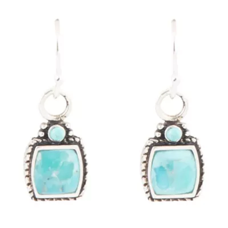 Delicately Detailed Blue Turquoise and Silver Earrings