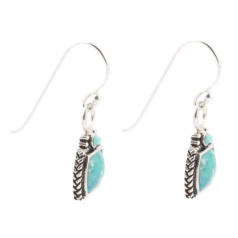 Delicately Detailed Blue Turquoise and Silver Earrings