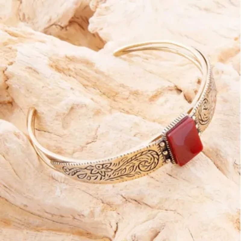 Barse Jewelry Stamped Orange Carnelian Golden Cuff Bracelet