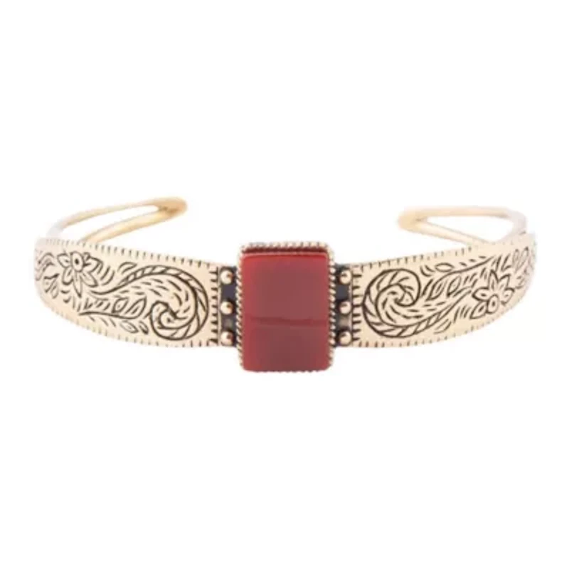 Barse Jewelry Stamped Orange Carnelian Golden Cuff Bracelet