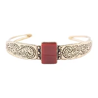 Barse Jewelry Stamped Orange Carnelian Golden Cuff Bracelet