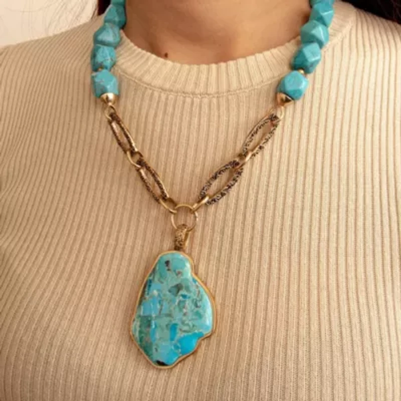 Thistle Blue Turquoise Golden Links Statement Necklace