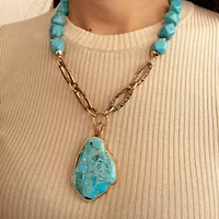 Thistle Blue Turquoise Golden Links Statement Necklace
