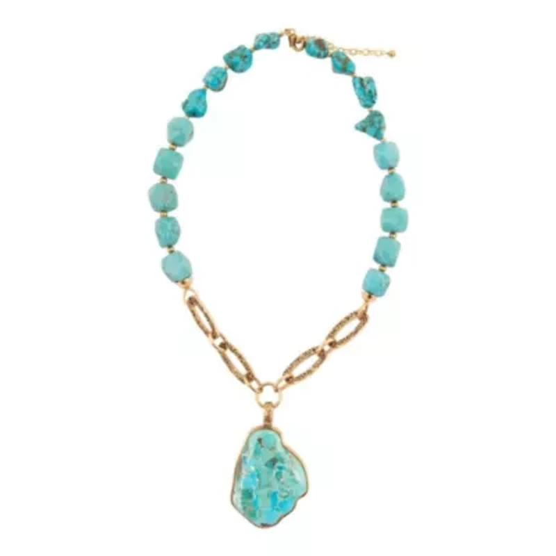 Thistle Blue Turquoise Golden Links Statement Necklace