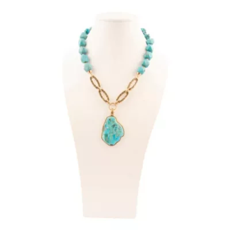 Thistle Blue Turquoise Golden Links Statement Necklace