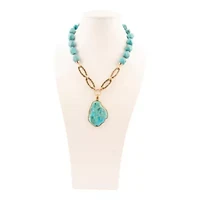 Thistle Blue Turquoise Golden Links Statement Necklace