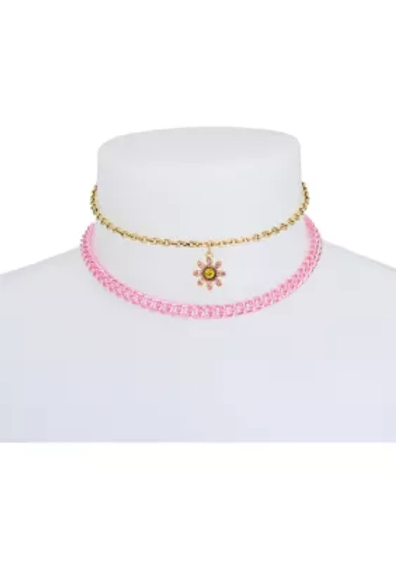 Set of Daisy Charm Choker Necklaces