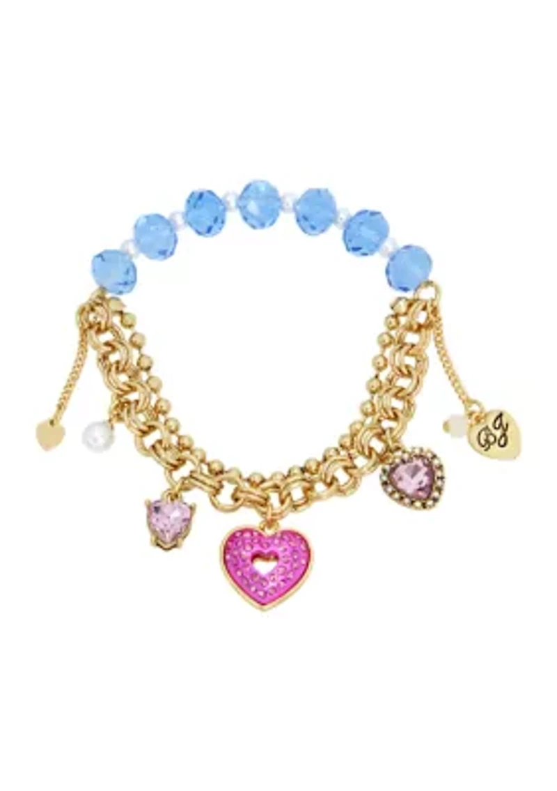 Heart Charm Beaded Stretch Bracelet
