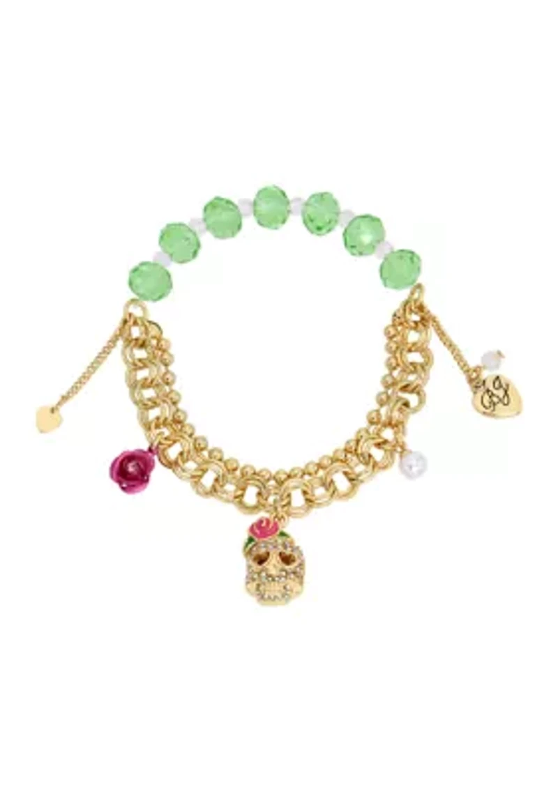 Skull Charm Beaded Stretch Bracelet