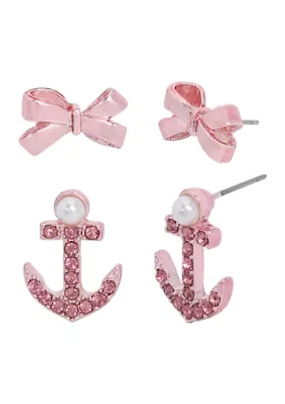 Anchor & Bow Duo Earring Set