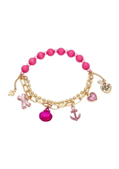 Seashell & Anchor Charm Stretch Bracelet