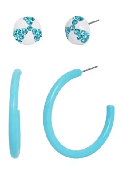 Beach Ball Stud and Hoop Duo Earrings Set