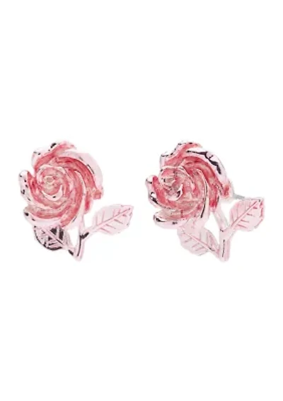 Pink Rose Stud Earrings