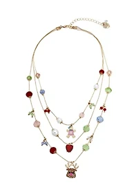 Jingle Bell Bling Christmas Charm Layered Necklace