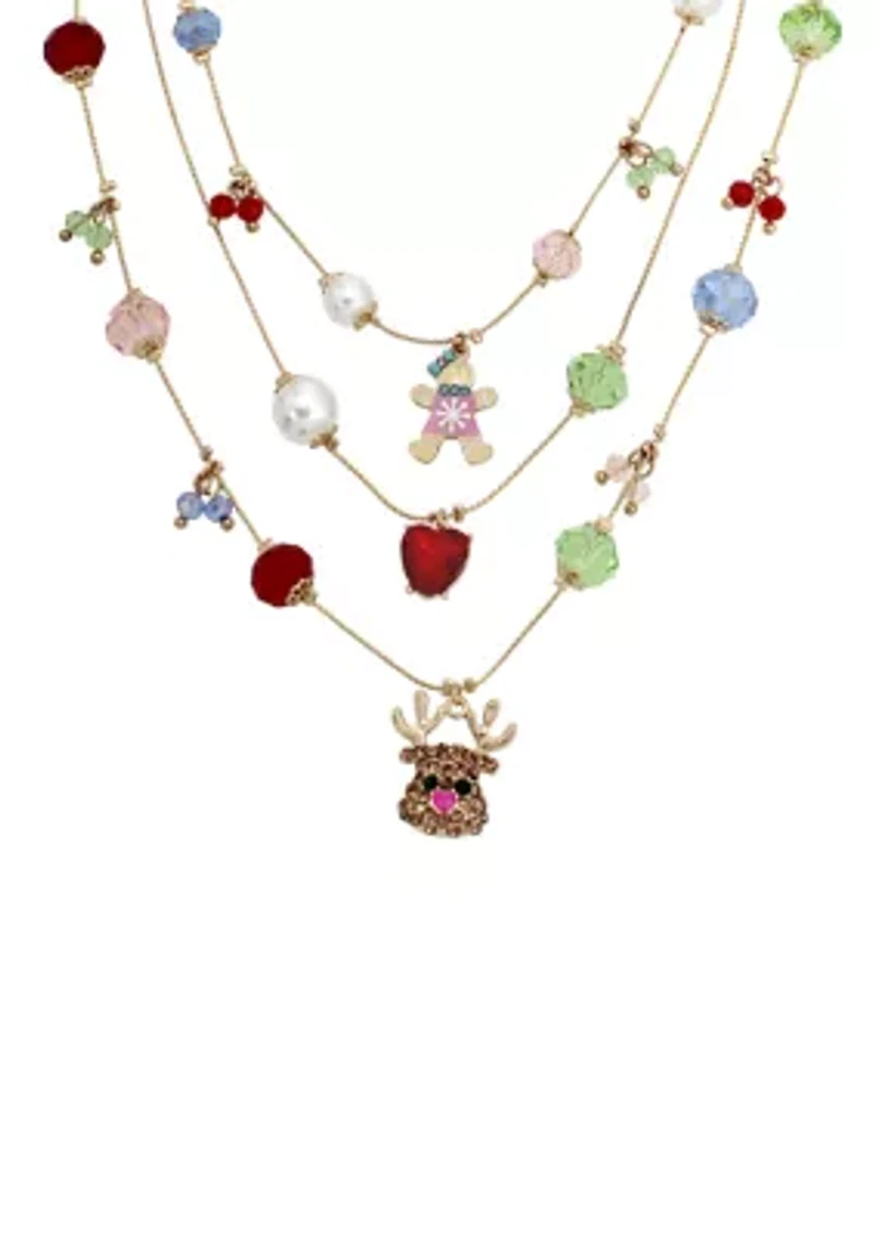 Jingle Bell Bling Christmas Charm Layered Necklace