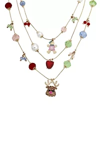 Jingle Bell Bling Christmas Charm Layered Necklace
