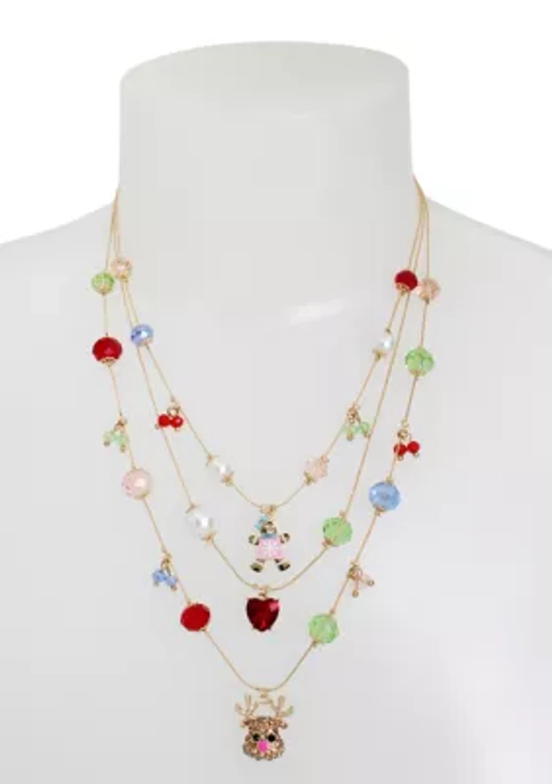 Jingle Bell Bling Christmas Charm Layered Necklace