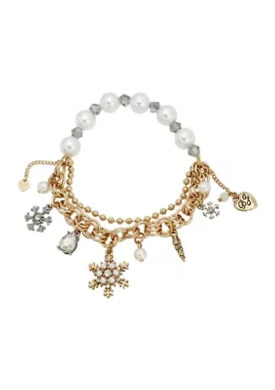 Snowflake Charm Pearl Stretch Bracelet