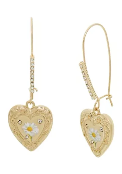 Sweetheart Daisy Heart Dangle Earrings