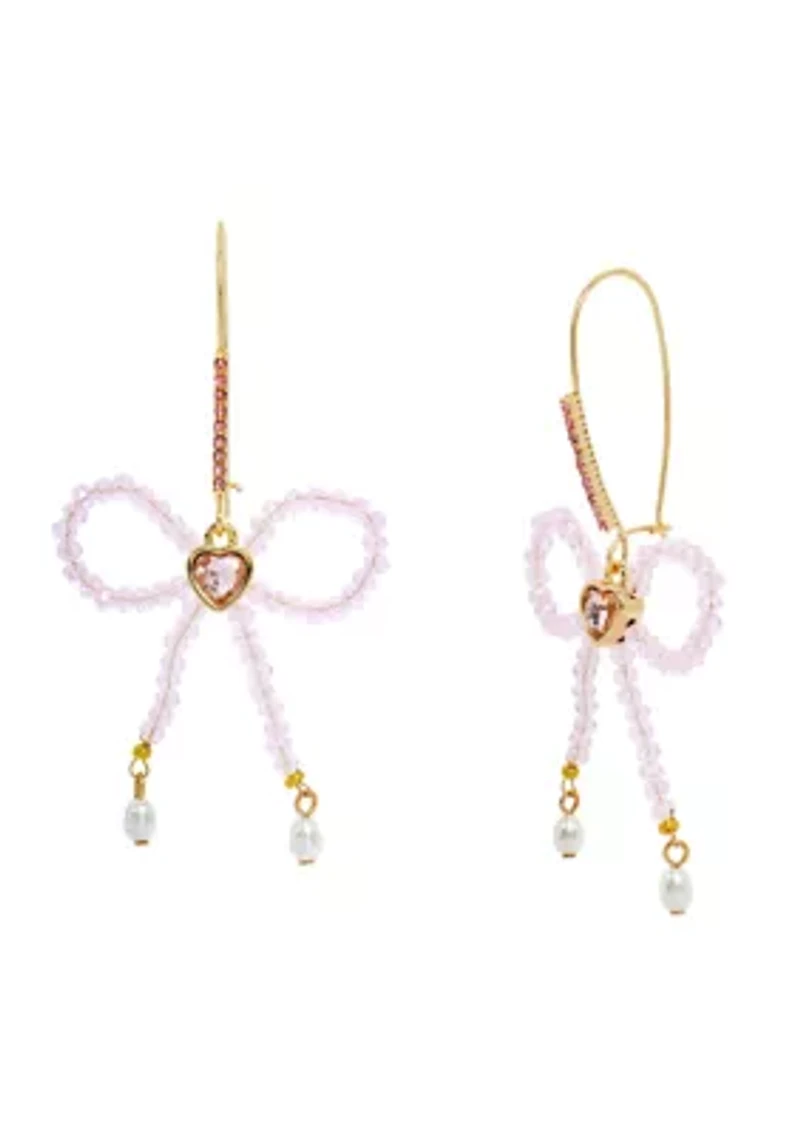 Sweetheart Beaded Bow Dangle Earrings