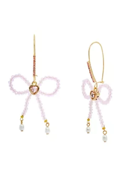 Sweetheart Beaded Bow Dangle Earrings