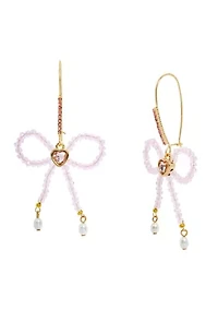 Sweetheart Beaded Bow Dangle Earrings